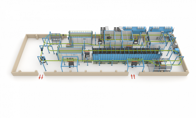 Линия порошковой окраски SPK для спецтехники с конвейером P&F