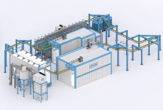 Комплекс оборудования SPK для химической подготовки и порошковой окраски изделий с автоматическим конвейером