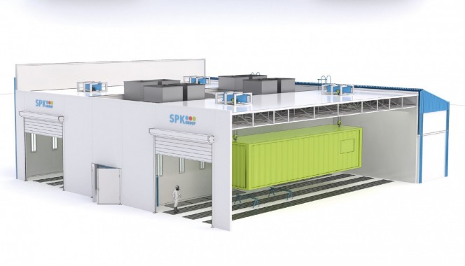 Уличная двухсекционная окрасочно-сушильная камера для жд вагонов SPK-SCB-26.24.10.