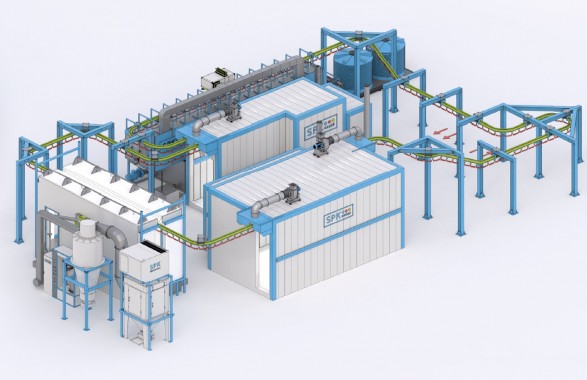 Комплекс оборудования для химической подготовки и порошковой окраски изделий с автоматическим конвейером SPK
