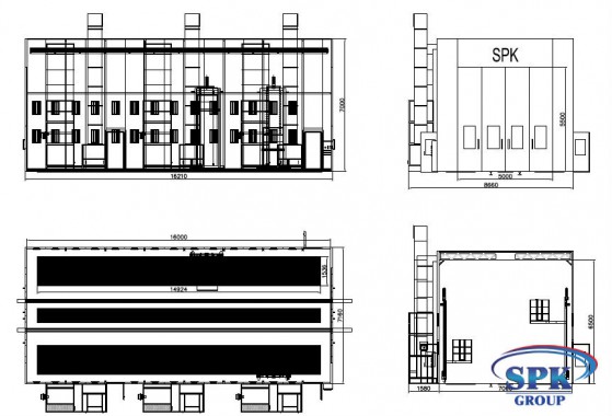 Окрасочно сушильная камера для сварных металлоконструкций с тележкой SPK 16x7x6