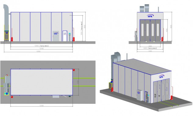 Окрасочно-сушильная камера для автопогрузчиков и нестандартных изделий SPK-12.5.5