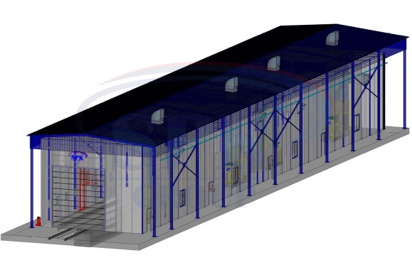 Проходная моечно-дождевальная камера в составе комплекса подготовки и окраски электровозов SPK-28.6.6