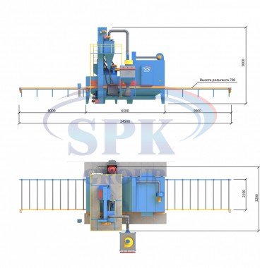Дробемётная установка проходного типа с рольгангом для очистки металлопроката SPK D 20.6.11-R