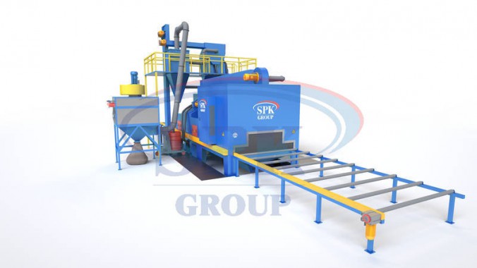 Дробемётная установка проходного типа с рольгангом для очистки металлопроката SPK D 15.6.11-R