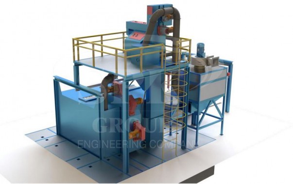 Дробемётная установка тупикового типа с подвесной системой и поворотным столом SPK D P+S