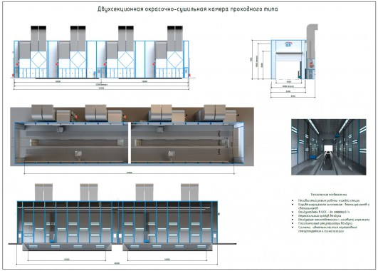 Проходная окрасочно-сушильная камера для 2-х вагонов SPK-32.6.7
